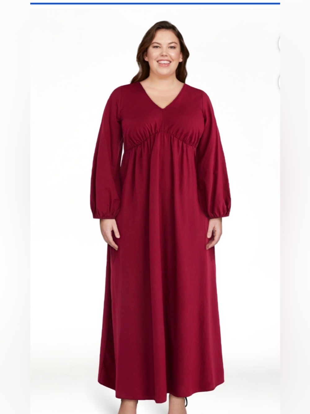 Time & Tru XL Tie Back V-Neck Long Sleeve Maxi Dress in Burgundy NWT